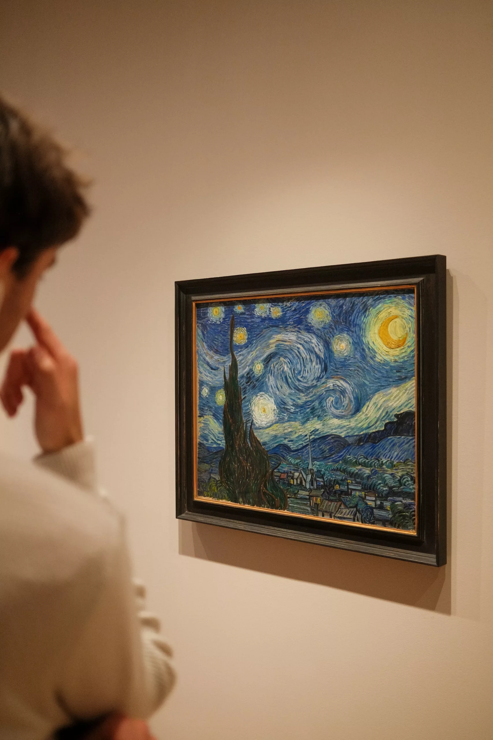 amateur d'art qui s'interroge devant un tableau de Vincent Van Gogh